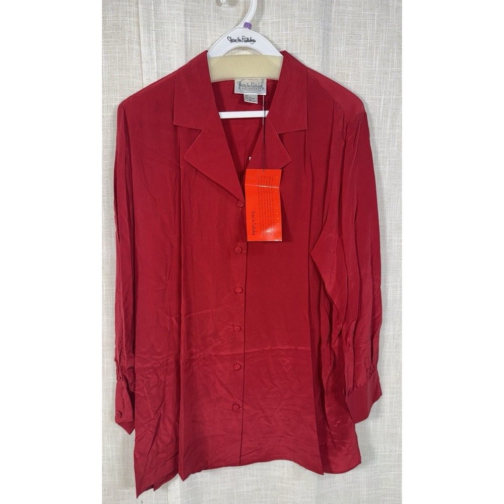Vintage NWT Diane Von Furstenberg 100% Silk‎ Assets Red Button Blouse Women's 2X